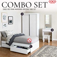 Free Pasang /3 IN 1 BedRoom Set /3x6 Wardrobe+Dressing Table+Single Bed With Drawer x2 /Ready Stock