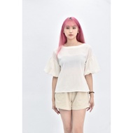 ((M) e hyphen world gallery peace Round Neck Apricot Short-Sleeved Top Second-Hand Clothes