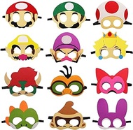 12 Pack Mario Felt Masks Kids Themed Party Supplies Wario Party Favors for Super Mario Halloween Mask Boys and Girls Cosplay Birthday Gift Soft Felt with 12 Different Types