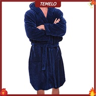 Solid Color Belt Flannel Bath Robe Hooded Pockets Warm Men Nightgown Home Clothes Graceful Pajamas R