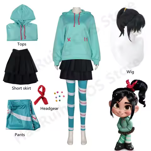 CosplayAnime Vanellope Von Schweetz Cosplay Costume Hoodies Skirt Wig Uniform Suit Girl Women Hallow