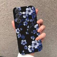 1pc Creative Blue Floral Print Soft Liquid Silicone Phone Case Compatible With GalaxyS26 S25 S24Ultr