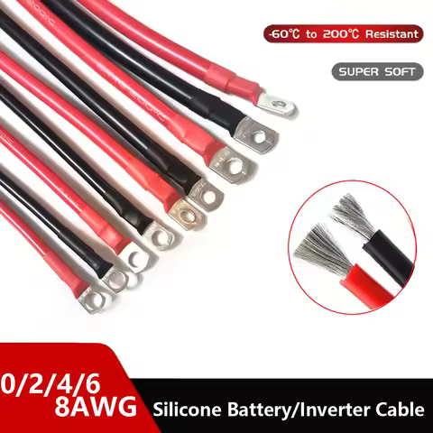 8AWG 6AWG 4AWG 0AWG Car Battery Cable Silicone wire With Lug Ring M6 M8 M10 Terminal cable Black Red