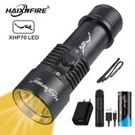 HaixnFire  DV57 Diving flashlight XHP70 LED yellow light water lung diving flashlight underwater wat