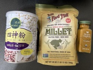 四神粉，薑黃粉，小米（抗炎，健脾胃)
