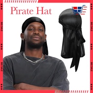 Pirate Head Wrap Silky Durag Hair Wave Cap For Men Hiphop Styling 2pcs Black