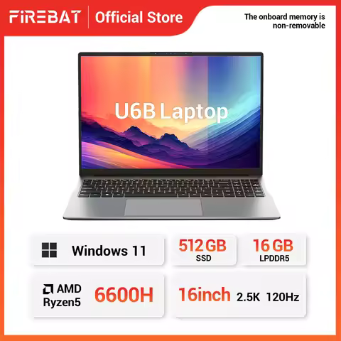 FIREBAT U6B 16" Laptop AMD Ryzen5 6600H LPDDR5 16GB RAM M.2 512GB SSD WiFi6 BT5.2 16inch 2.5K 120Hz 