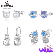 [WONE] Eudora 925เงินสเตอร์ลิงแท้ไข่มุกน่ารักต่างหูตุ้มหูแมวมูนสโตนผู้หญิงต่างหูห่วงสัตว์ของขวัญแฟชั