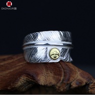 แหวนขนนกรูปนกสีทองลายจุดเล็ก Goros สะพานสูงทำมือเงอะงะเงินแท้925อินเทรนด์ goros สำหรับทั้งชายและหญิง