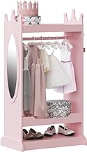 UTEX Kids Dress up Storage with Mirror,Costume Closet for Kids, Open Hanging Armoire Closet,Pretend Storage Closet for Kids,Costume Storage Dresser (Pink)