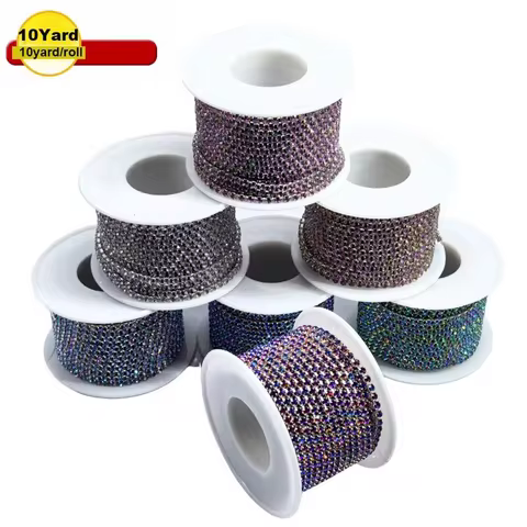 2.5mm 10Yards Glass Rhinestone Chain Trim with Silver Bottom Sewing Strass Cup Chain Crystal Banding