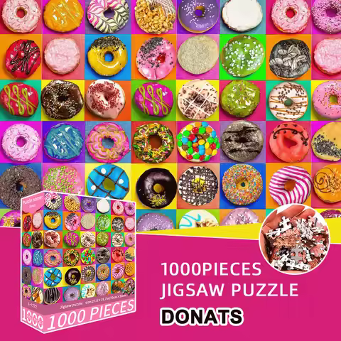 1000pcs Jigsaw Puzzle Donut Pattern 27.56x19.69 Inches Alphabet Partition Backing Adult Brain Teaser