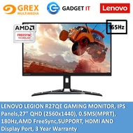 LENOVO LEGION R27QE GAMING MONITOR (27" QHD,IPS,180Hz,Tilt,AMD FREE SYNC,GSYNC) FREE DISPLAY CABLE