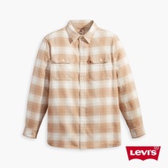 Levis 男款 寬鬆版工裝法蘭絨襯衫 親和系拿鐵格紋 熱賣單品