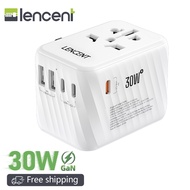 LENCENT GaN 30W Fast Charger Universal Travel Adapter International Charger with 2 USB Ports & 3 USB