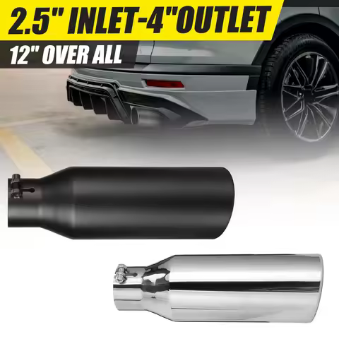 Universal Car Straight Exhaust Tip 2.5 Inch Inlet 4 Inch Outlet 12 Inch Length Stainless Steel Muffl