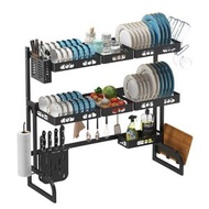 全城熱賣 - H34 不鏽鋼 碗碟架 水槽架 瀝水架 85cm-100cm 三層【一個架夠哂】9合1 水槽置物瀝水架 廚房置物架(碗架+碟架+潔具藍+刀架+筷子籠+杯架+果蔬籃+砧板架+紙巾架)廚房│