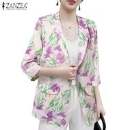 ZANZEA Women Korean Korean Style Fashion Lapel Collar Buttoned Printed Blazer