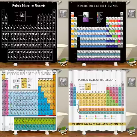 Periodic Table of Elements Bathroom Curtains Waterproof 3D Print Shower Curtain White Fabric Curtain