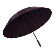 全城熱賣 - 純色24骨強抗風直桿雨傘（深紫-皮柄款）