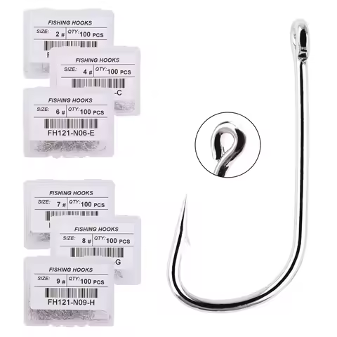 100pcs Fishing Hooks Pint Hook with Eyes Sea Hook Stainless Steel White Big Extra Long Shank Owner F