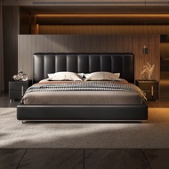 谷尺意式极简钢琴键真皮床高端别墅主卧设计师1.8米软包皮艺双人婚床 单床+冰丝环保棕垫+2柜 1.5*2.0米【支架床+松木框架】