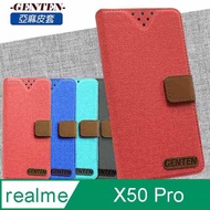 亞麻系列 realme X50 Pro 插卡立架磁力手機皮套 藍色