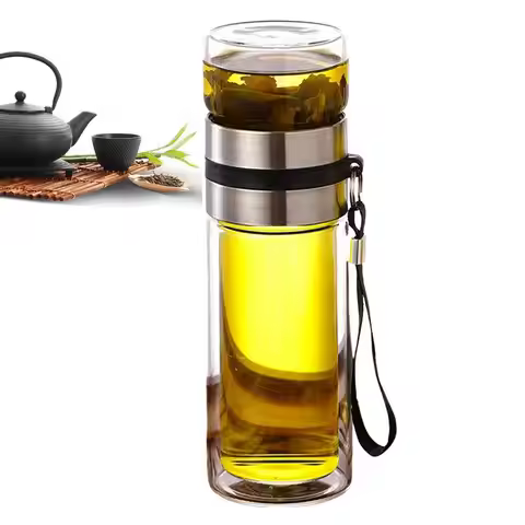 Tea Water Bottle High Borosilicate Glass Double Layer Tea Water Cup Double Wall Tea Bottle Travel Mu