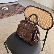 Beg Tote Kulit Lilin Minyak Vintage Gaya Biker Tahan Lasak untuk Wanita Bergaya 2026 Model Baru - Ti