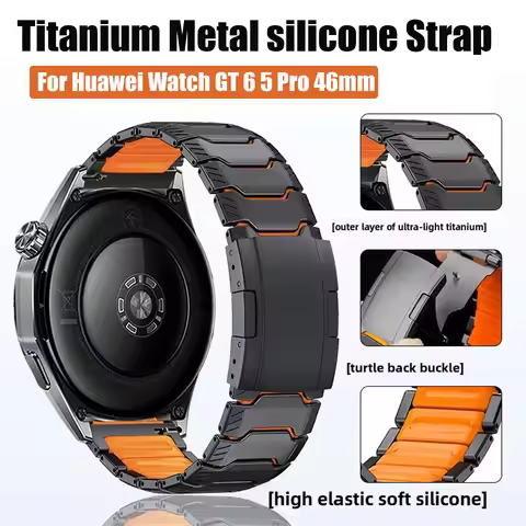 New Upgrade Titanium Metal Strap For Huawei Watch GT 6 Pro 46mm GT6Pro Knight Mech Matte Silicone GT