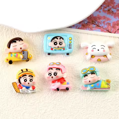 6pcs/set Cartoon Crayon Shin-chan Character Cute Glossy DIY Resin Accessories Cream Glue Phone Cas M