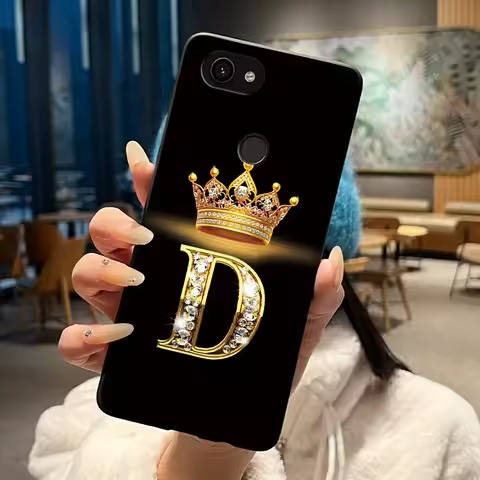 A-Z Letter Fashion Crown Phone Case For Google Pixel 3a Soft Silicone Black Case For Google Pixel 3a