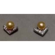 Fresh water pearl earrings-83/ Chevron CZ bar stud earrings