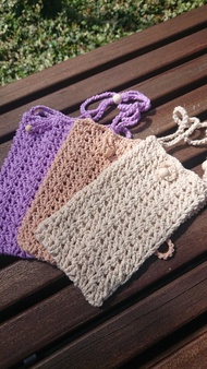 現貨 手工純棉線編織 /法式簍空手機袋/可調節式背帶/手機袋