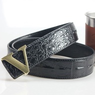 Smooth Buckle Belt Men's Crocodile Pattern Genuine Leather Youth HV Letter Cowhide Hair Stylist Pant