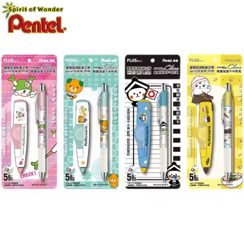 1Set Japan Pentel Gel Pen + Correction Tape BLN75 Quick Drying Press Type Black Ink 0.5mm Back To Sc