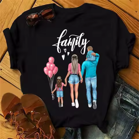 Women Fashion Love Family Short Sleeve T Shirt Mama Mom Mother Tshirts Cartoon Graphic T Top Lady Pr