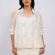 ET CETERA Embroidered Long Sleeve Sheer Blouse ECRU