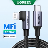 UGREEN 90 Degree Right Angle MFI USB-C to Lightning Cable Nylon Braided Fast Power Delivery Cable Compatible for iPhone 14/13/12