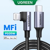 UGREEN 90 Degree Right Angle MFI USB-C to Lightning Cable Nylon Braided Fast Power Delivery Cable Co