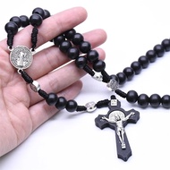 10mm Wooden Rosary Necklace St. Benedict - Catholic Religious Souvenirs for Baptism Gift
