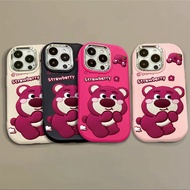 Cute Strawberry Bear Shockproof Phone Case Compatible for IPhone 11 15 14 12 13 11 Pro XS Max X XR 7 + 8 Plus Soft Casing Camera Protection TPU Cover Cell Precticer