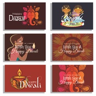 Diwali Greeting Card Set - 6pcs/set with 6 Free Stickers | Deepavali Festival Blessing & Invitation 