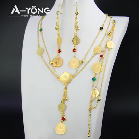 Saudi Islamic Gold Plated Coins Necklace Set 21k Gold Color Turkish Fashion Chokers Dubai Women Wedd