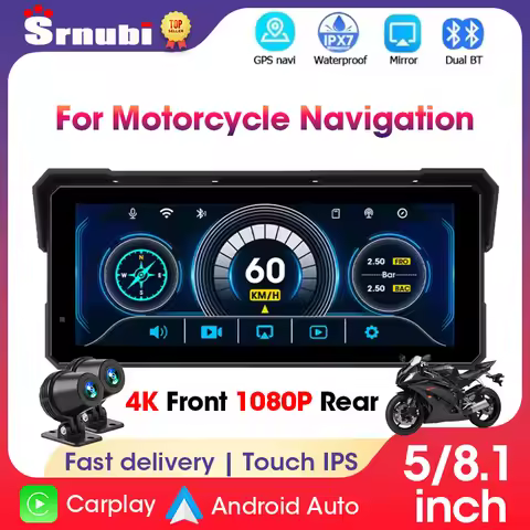 5/8.1 inch 4K+1080P Motorcycle Carplay GPS Navigation Dual Lens Wireless Carplay Android Auto IPX7 W