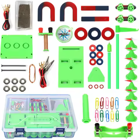 Kids Science Experiment Kit DIY Magnet Bar Ring Horseshoe Car Compass Kid Science Experiment Tool wi