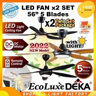 [TWIN PACK] DEKA DF50LED | DC2-313LED | DDC21LED | KRONOS F5DCLED | ECO-515 56" 5 Blades Ceiling Fan with Light 3 Colour