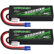 OVONIC 80C 2S 5200mAh 7.4V Lipo Battery with EC5 Connector for arrma 1/10, 1/8, 1/7 Scale RC Cars an
