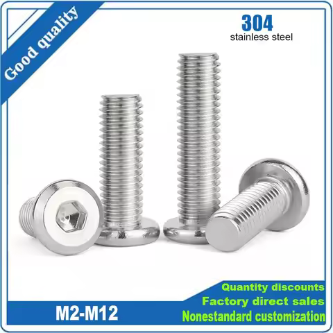 1/50X M2 M2.5 M3 M4 M5 M6 M8 M10 M12 Stainless Steel Large Flat Hex Hexagon Socket Allen Head Furnit