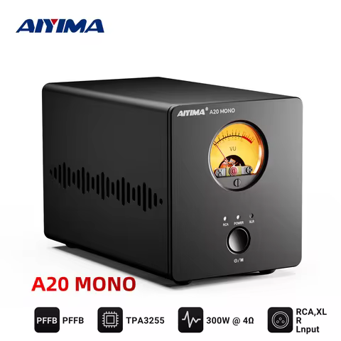 AIYIMA A20 Mono TPA3255 OPA1612 Hi-Fi Fully Balanced Mono Power Amplifier 300W 4Ω Class D Retro VU M